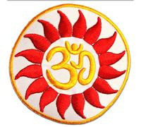 Om Symbol Spiritually Hindu Meditation - Iron On Patches Adhesive Emblem Stickers Appliques, Size: 3.15 x 3.15 Inches, Color:White