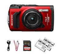 OM System Tough TG-7 Digital Camera - Red | Waterproof 12MP Outdoor Adventure Camera w/ 4K Video, Travel for Hiking, Snorkeling w/Extra Rechargeable Li-ion Battery & 64GB Memory Card Bundle