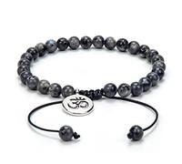 Om Wish Bracelet Adjustable Meditation Mala Prayer Beads Yoga Om Braided Jewelry with Mala Beads, 22.9 Zentimeter, Stone, No Gemstone