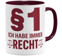 OM3® §1 Ich habe immer Recht Coffee Mug with Saying - Funny Jura Saying Mug for Lawyer Judge Jurist Students - Ceramic Mug - 325 ml - Printed on Both Sides - Bordeaux