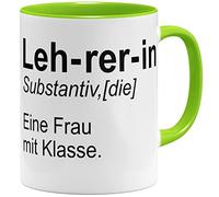 OM3 A Woman with Class - Teacher Mug with Saying - Teacher Gift | Ceramic Mug | 11 oz 325 ml | Printed on Both Sides | Light Green