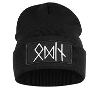 OM3 Beanie Hat Viking Motifs | Knitted Hat | Black | Unisex, Odin (run), One Size