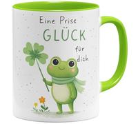 OM3 Eine Prise Glück Coffee Mug with Saying - Loving Saying Mug with Frog - Ceramic Mug - 325 ml - Printed on Both Sides - Light Green