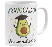 OM3 Funny Avocado Coffee Mug with Saying - Bravocado You Smashed It - Congratulations Graduation Passed Exam - Ceramic Mug - 325 ml - Printed on Both Sides - White