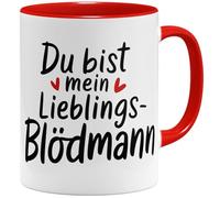 OM3 Funny Coffee Mug with Saying "Du bist mein LieblingsBlödmann - Gift for Men - Friend I - Ceramic Mug - 325 ml - Printed on Both Sides - Red