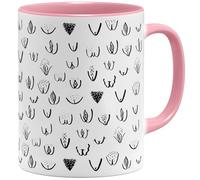 OM3 Funny Doodle Coffee Mug with Vaginas Vulva - Pussy Cup Mumu Pattern - Ceramic Mug - 11 oz 325 ml - All-Round Print - Pink
