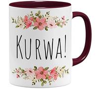 OM3® Funny Mug with Saying - Kurwa! - Polish Poland - Floral Kitschy | Ceramic Mug | 11 oz 325 ml | Printed on Both Sides | Bordeaux