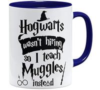 OM3 Hogwarts wasn't hiring so I teach muggles instead coffee mug, ceramic mug, 11 oz 325 ml, printed on both sides, dark blue 2