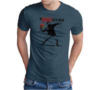 OM3® Love Stencil Banksy T-Shirt - Men's - R-Love-UTION Urban Street Art Revolution - S - 5XL, Denim (#1404), L