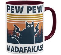 OM3® Pew Pew Madafakas Coffee Mug with Saying Statement II - Ceramic Mug - 11 oz 325 ml - Printed on Both Sides - Bordeaux