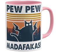 OM3 Pew Pew Madafakas Coffee Mug with Saying Statement II - Ceramic Mug - 11 oz 325 ml - Printed on Both Sides - Pink