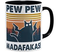 OM3® Pew Pew Madafakas Mug with Saying Statement II, Ceramic Mug, 11 oz 325 ml, Printed on Both Sides, Black