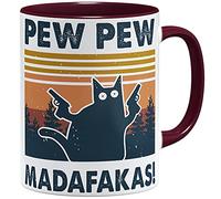 OM3® Pew Pew Madafakas Mug with Saying Statement II, Ceramic Mug, 11 oz 325 ml, Printed on Both Sides, Bordeaux