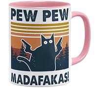 OM3® Pew Pew Madafakas Mug with Saying Statement II, Ceramic Mug, 11 oz 325 ml, Printed on Both Sides, Pink