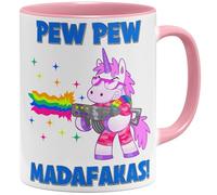 OM3® Unicorn Rainbow Pew Pew Madafakas Coffee Cup Mug Ceramic 11oz 325ml Printed on Both Sides Pink
