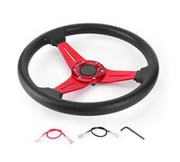 Omabeta 14 Inch 350mm Racing Steering Wheel, Universal PU Drift Sport (Red)