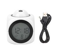 Omabeta Digital Alarm Clock with Time Projection LCD Display Voice Talking Feature for Bedroom Office Home with Temperature Display USB Powered Compact Design (White with USB cable)