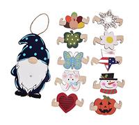 Omabeta Interchangeable Gnome Door Sign, Wooden Christmas Sweet Gnome Welcome Sign Door Hanger for Home Decoration