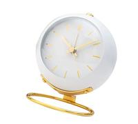 Omabeta Metal Mini Clock Silent Desktop Alarm Clock for Students Dormitory Desk Modern Style Portable Small Table (White)
