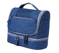 Omabeta Travel Makeup Bag Portable Double Zipper Makeup Organizer for Outing Business Trip, Cationic Oxford Fabric, 9.84 X 8.27 X 4.72in, 1 Applicable Scene (Dark Blue)