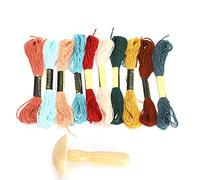 Omabeta Wooden Darning Supplies Kit Mushroom Patching Threads Sewing Yarn Stitching Fiber Tool for DIY Handicrafts with 10 Skeins Multicolor Threads for Home Travel Repair