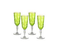 Omada Design 4 Glasses for Champagne, 6,89 fl oz Flute in acrilic Unbreakable Plastic, Diamond Line, Green