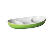 omada Design Plate of 11,02 x 6,69 inch in 3 compartments with White Interior and Colored Exterior, Trendy line, Green