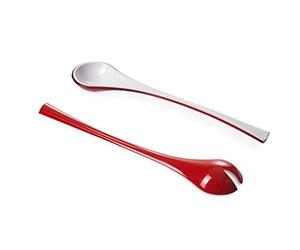 Omada Design Salad Cutlery, Modern Crockery, White Inside and Colored Outside with a Shaded Effect on The Outside, to Make Your Kitchen Practical and Fun, Trendy Line (Red)