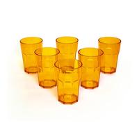 omada Design Set of 6 Glass or Long Drink Plastic Cups, 14,95 OZ, 4,91 inch Tall, shatterproof, Octagonal, Stackable and Dishwasher Safe, Yellow