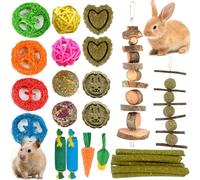 Omagie 42PCS Rabbit and Guinea Pig Toys - Chinchilla Boredom Breaker Accessories, Natural Timothy Hay Sticks Treats (Green 21 PCS)