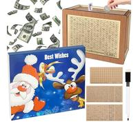 Omagie DIY Money Saving Box Piggy Bank For Adults - Wooden Money Savings Challenge Box (Christmas Brown)