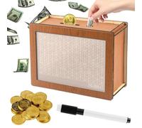 Omagie DIY Money Saving Box Savings Box Piggy Bank For Adults Meetory Wooden Money Saving Box, 10,000 Savings Challenge Box (brown)