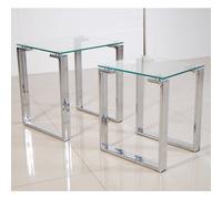 omaha clear glass nest of 2 tables with stainless steel legs