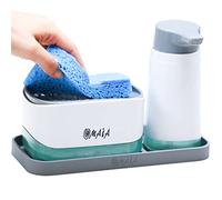 OMAIA 4-in-1 Dish Soap Dispenser Set - Kitchen Soap Dispenser with Sponge Holder and Liquid Hand Soap Dispenser and Silicone Tray - Countertop Organizer - Useful Kitchen Gadgets