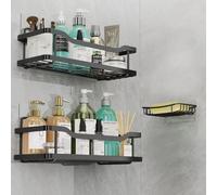 OMAIRA Shower Caddy/Organizer Adhesive Shower Shelf, Rustproof No Drilling SUS304 Stainless Steel for Kitchen Bathroom Shower Storage, Black, 3 Pack