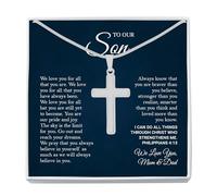 Omaishine To My Son Necklace From Mom Dad - Mother Son Birthday Graduation Christmas Cross Link Chain Present With Message Card & Box #4