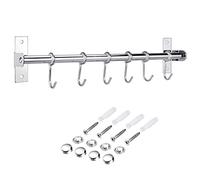 OMALOO 15.75"/40CM Wall Mounted Pan Pot Rack Stainless Steel Kitchen Rail Utensils Hanger Organizer Holder with 6 Hooks