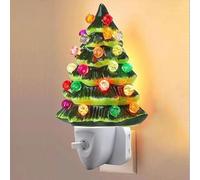 Omana Ceramic Christmas Tree Night Light, Direct Plug, Plugin, Children Bedroom, Multicolor Bulbs & 360 Degree Swivel Plug with ON/Off Switch (Green)
