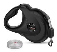 Omana Retractable Dog Lead 4M/13FT - Replaceable & Repairable Strong Nylon Tape, 360° Tangle-Free Extendable Lead for Dogs/Cats up to 50KG/110lbs, Anti-Slip Grip, One-Hand Brake/Pause/Lock (Black)