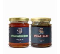 Omani Luban (Frankincense) Honey & Samar Honey Bundle (2 × 200g) - Unfiltered, Unheated, Pure & Raw Honey - Glass Jar Luxury Honey Set from Oman & Yemen