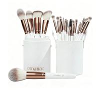 OMANIAC 20Pcs Makeup Brush Set Professional - Premium Synthetic Foundation Eyeshadow Blending Face Powder Brushes with Travel Case - Cruelty-Free Beauty Gift Kit for Beginners & Women (White)