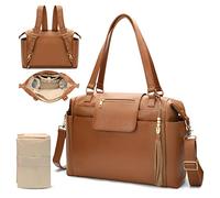 Omanmoli Leather Diaper Bag - Backpack, Large Size, Brown with 14 Organizing Pouches, Changing Pad, Crossbody Strap, 4 Insulated Pockets