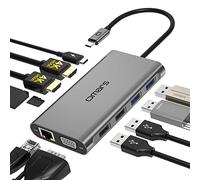 Omars USB C Hub, 11 in 1 Type C Adapter Docking Station, Dual 4K HDMI Triple Display, with Ethernet, VGA, 4 USB Ports, SD/TF Card Reader, 100W PD Charging Port for MacBook/Pro/Air and Type-C Laptops