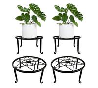 OMATSBEH 4 Pack Metal Plant Stands for Flower Pot, Heavy Duty Potted Holder, Indoor Outdoor Metal Rustproof Iron Garden Container Round Supports Rack for Planter (4.5in High Black)