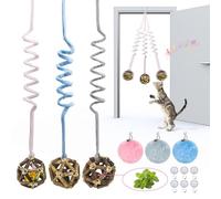 Omawrf Hanging Retractable Catnip Cat Spring Toys,Fluffy Ball Cat Toys with Bell,6 Pack Hanging Interactive Teaser for Indoor Kittens,Promotes Exercise, Chase & Play, Kitten-Safe Bouncy Fun (Ball)
