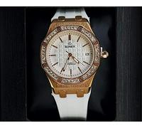 OMAX Crystal Watch for Men Round Dial Oval Case Diamond Hour Marker Metal Link Strap Water Resistant Fancy Watch (Silver White)
