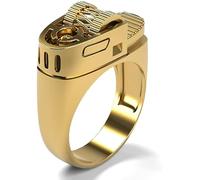 Ombbtod Vintage 14k gold plate Lighter Ring Gold Unique Design Mechanical Gear Finger Ring Punk Retro Unique Cool Men Women Dad Mom Jewelry (Gold-9)