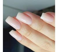 Omber Short Square Fake French Tip Glossy False Stick Glues on Artificial Fingernails Square Fake