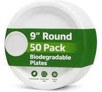 Omberan Premium Quality Strong Disposable Plates - 23cm/9Inch - 50 Pack Ecofriendly Biodegradable Compostable Bagasse Plates - Sturdy for Hot and Cold Foods - Perfect for Any Party, Picnic or Event