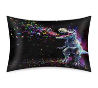 Ombra Satin Pillowcase for Hair and Skin, Queen Size Glowing Dinosaur Rex Rainbow Galaxy Decorative Pillow Sham with Envelope Closure Pillow Cover for Bedroom Hotel